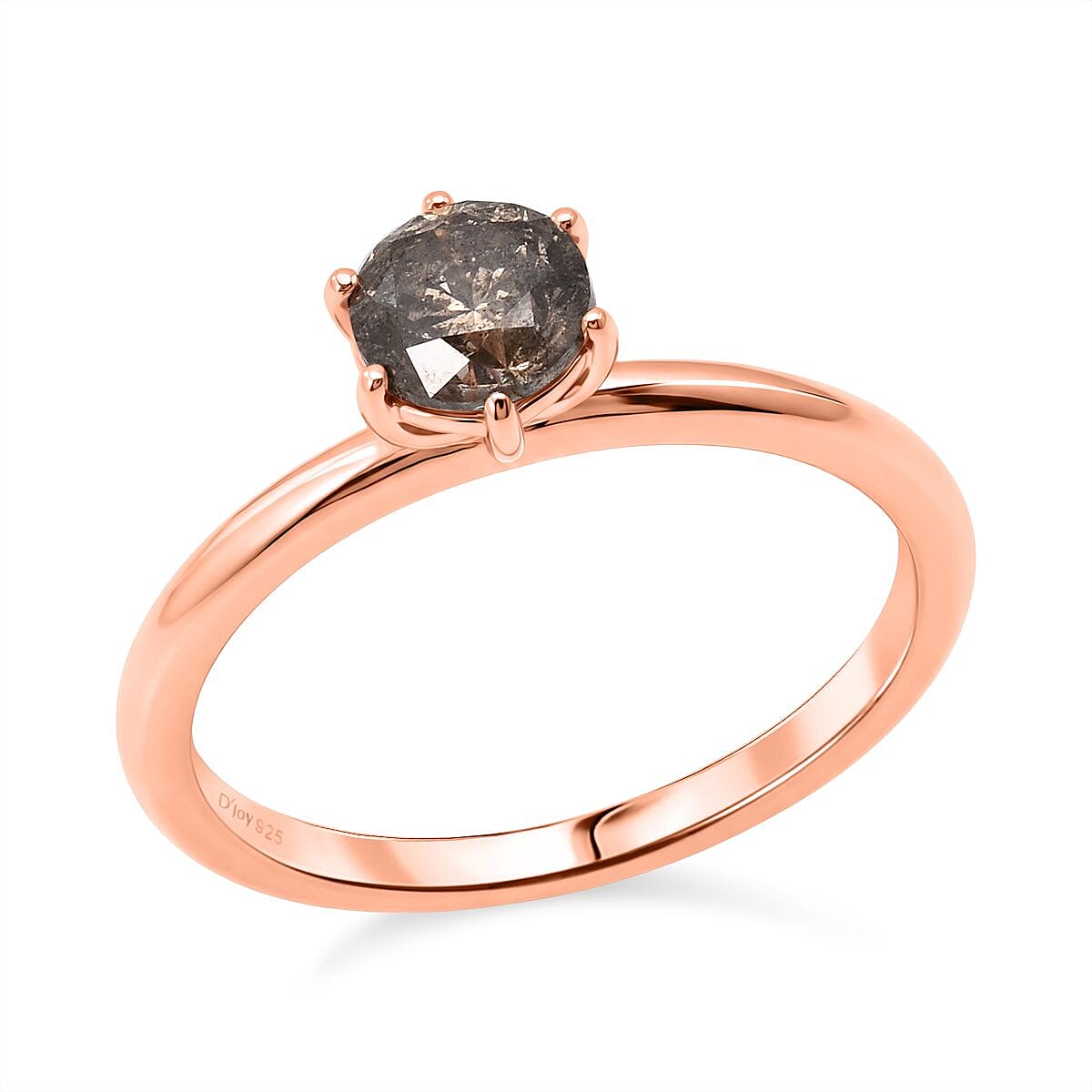 shop lc D'Joy Natural Champagne Diamond Solitaire Ring in 18K Vermeil RG Over Sterling Silver 1.00 ctw