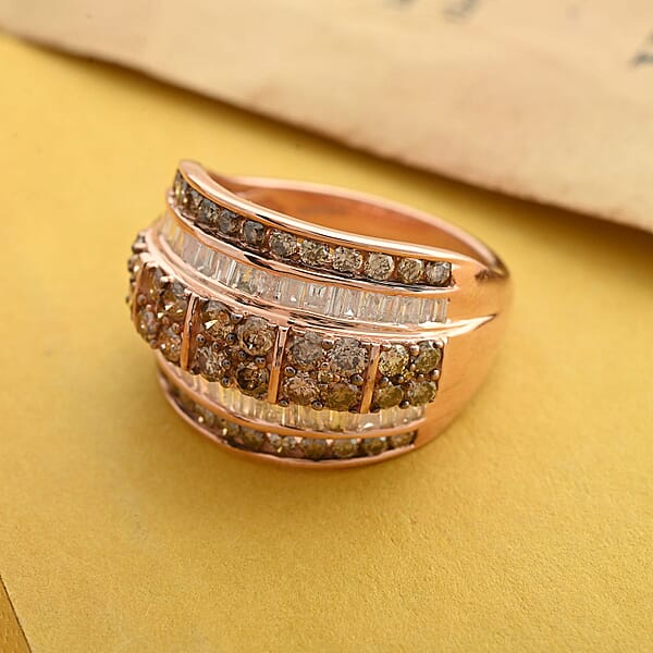 Shop Lc D'Joy Natural Champagne Diamond White Diamond Cluster Ring In Vermeil RG Over Sterling Silver 2.00 Ctw