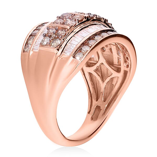 Shop Lc D'Joy Natural Champagne Diamond White Diamond Cluster Ring In Vermeil RG Over Sterling Silver 2.00 Ctw