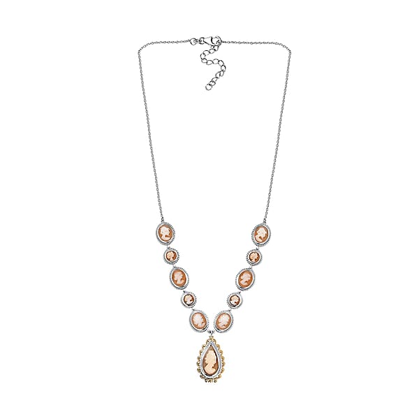 Shop Lc D'Joy Natural Italian Conch Cameo 12.65 Ctw Victorian Elegance Necklace In 18K Vermeil YG And Rhodium Over Sterling Silver 18 Inches