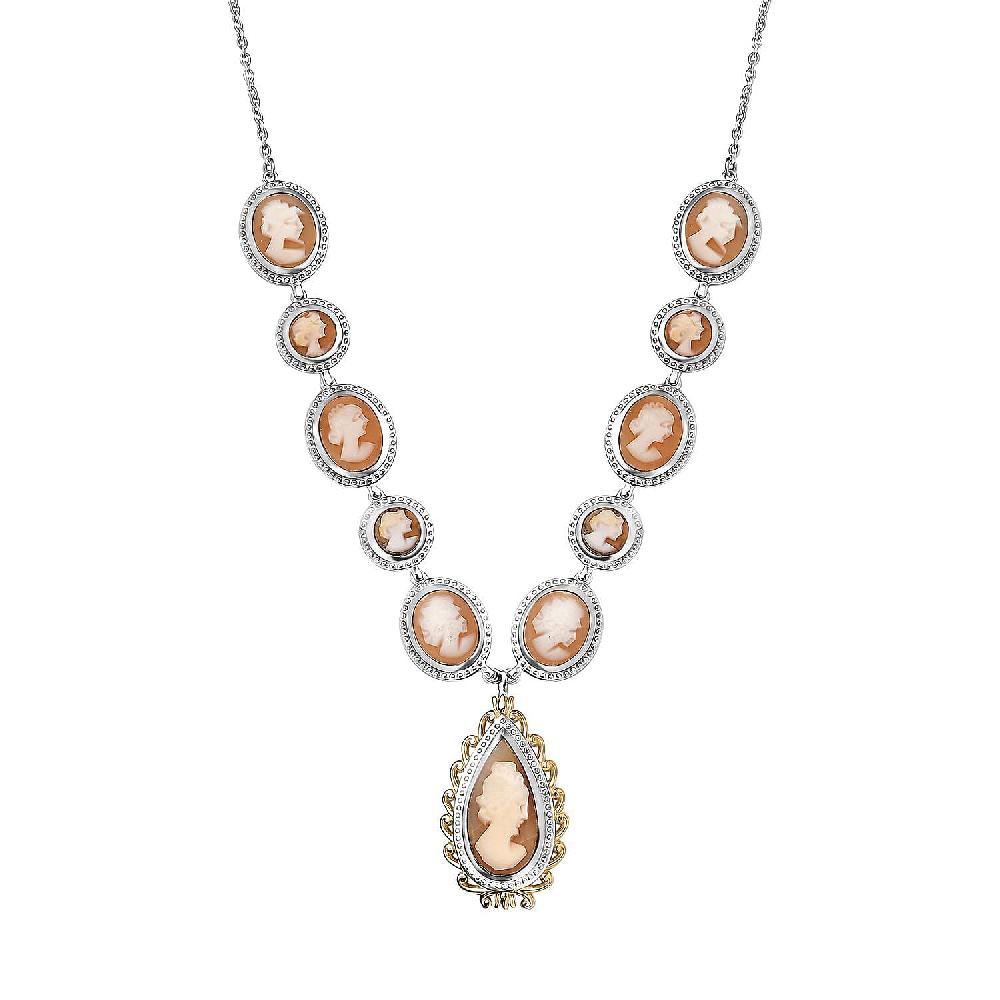 shop lc D'Joy Natural Italian Conch Cameo 12.65 ctw Victorian Elegance Necklace in 18K Vermeil YG and Rhodium Over Sterling Silver 18 Inches