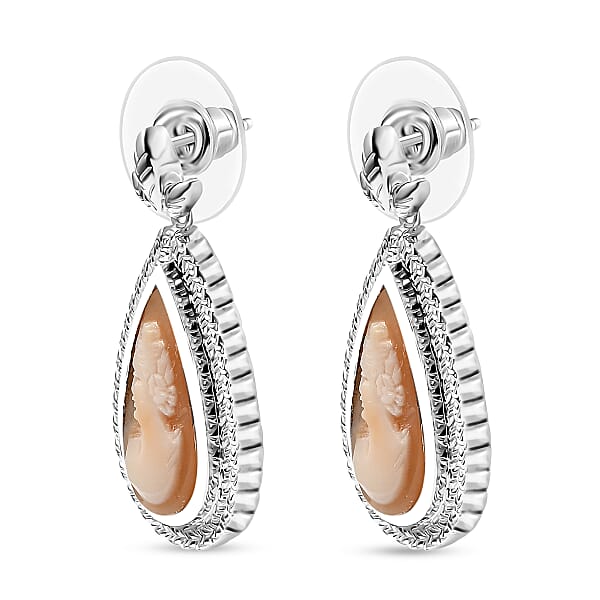 Shop Lc D'Joy Natural Italian Conch Cameo 5.50 Ctw Eternal Grace Earrings In Rhodium Over Sterling Silver