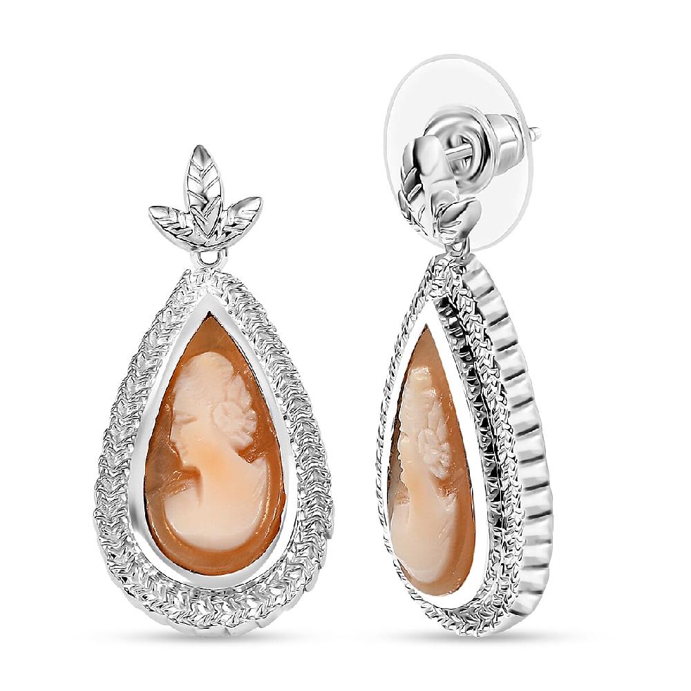 shop lc D'Joy Natural Italian Conch Cameo 5.50 ctw Eternal Grace Earrings in Rhodium Over Sterling Silver