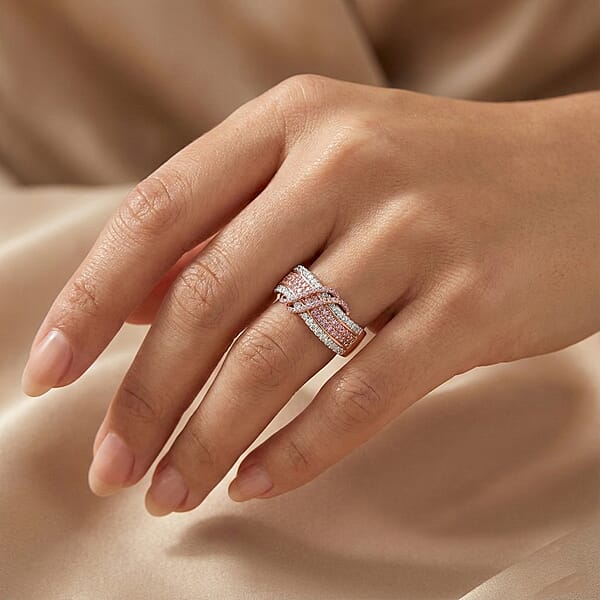 Shop Lc D'Joy Natural Pink And White Diamond 1.10 Ctw Intertwined Ribbon Ring In 18K Vermeil Rose Gold Over Sterling Silver