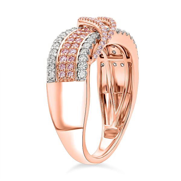 Shop Lc D'Joy Natural Pink And White Diamond 1.10 Ctw Intertwined Ribbon Ring In 18K Vermeil Rose Gold Over Sterling Silver