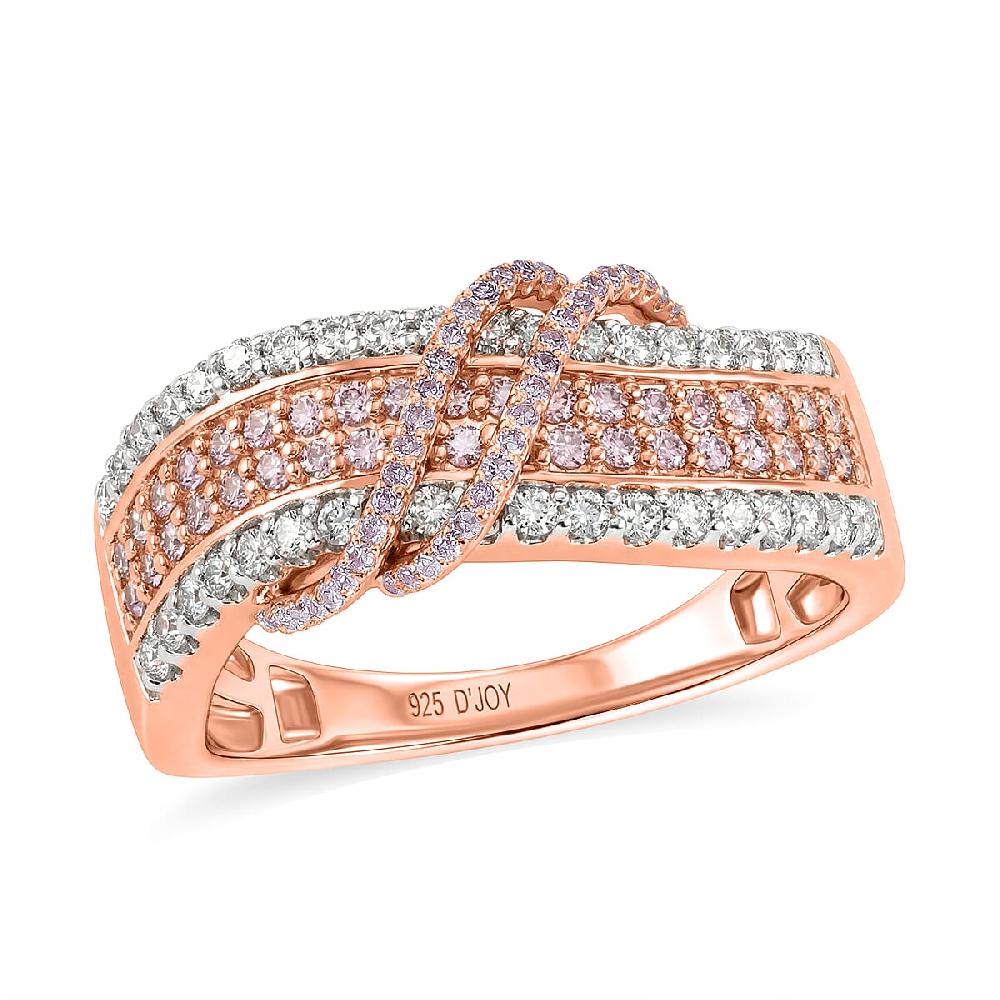 shop lc D'Joy Natural Pink and White Diamond 1.10 ctw Intertwined Ribbon Ring in 18K Vermeil Rose Gold Over Sterling Silver