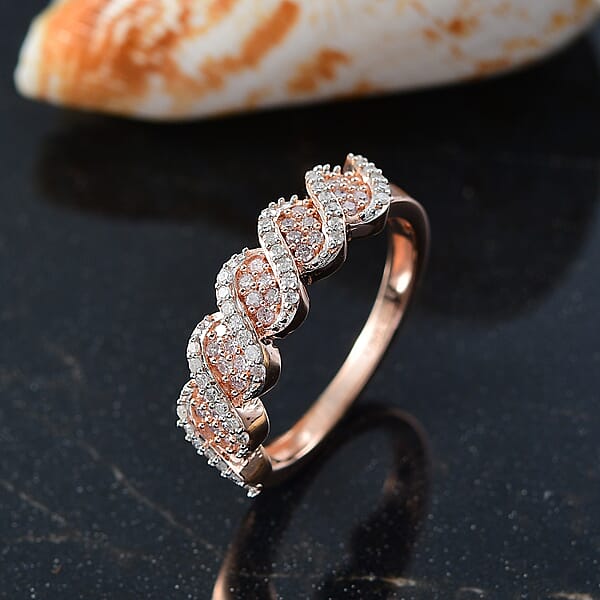 Shop Lc D'Joy Natural Pink And White Diamond I3 0.33 Ctw Eternal Swirl Ring In 18K Vermeil Rose Gold Over Sterling Silver