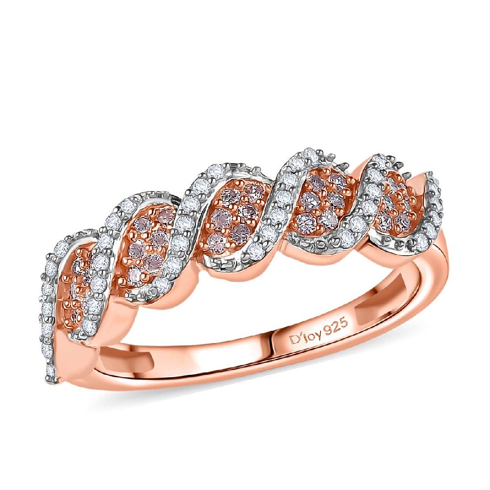 shop lc D'Joy Natural Pink and White Diamond I3 0.33 ctw Eternal Swirl Ring in 18K Vermeil Rose Gold Over Sterling Silver