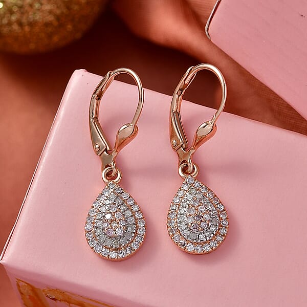 Shop Lc D'Joy Natural Pink And White Diamond I3 0.50 Ctw Endless Love Drop Earrings In 18K Vermeil Rose Gold Over Sterling Silver (Del. In 7-10 Days)