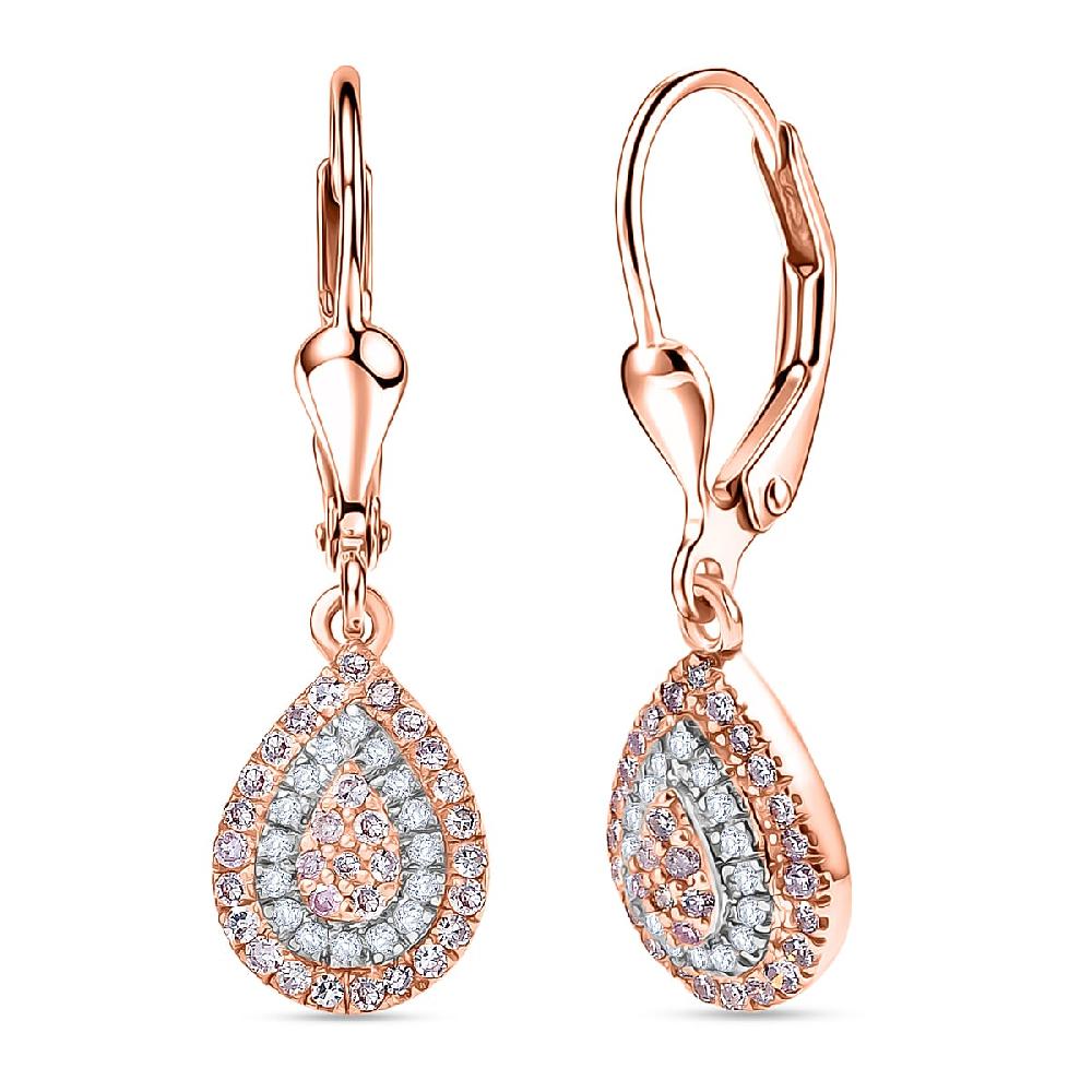 shop lc D'Joy Natural Pink and White Diamond I3 0.50 ctw Endless Love Drop Earrings in 18K Vermeil Rose Gold Over Sterling Silver (Del. in 7-10 Days)