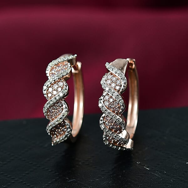 Shop Lc D'Joy Natural Pink And White Diamond I3 0.50 Ctw Hoop Earrings In 18K Vermeil Rose Gold Over Sterling Silver
