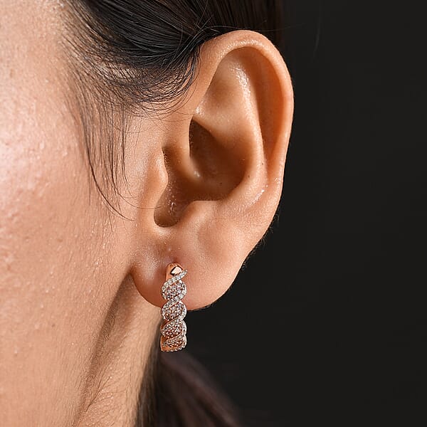 Shop Lc D'Joy Natural Pink And White Diamond I3 0.50 Ctw Hoop Earrings In 18K Vermeil Rose Gold Over Sterling Silver