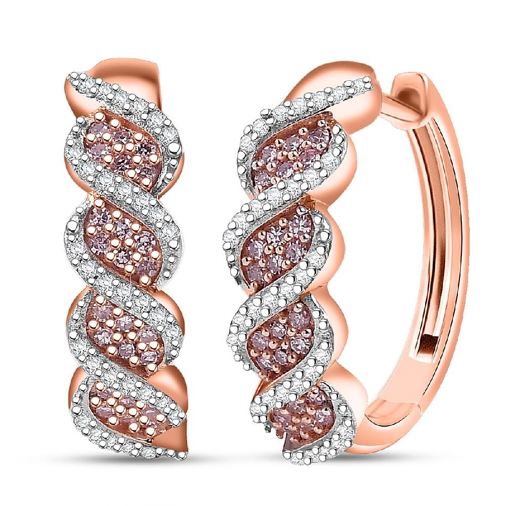 shop lc D'Joy Natural Pink and White Diamond I3 0.50 ctw Hoop Earrings in 18K Vermeil Rose Gold Over Sterling Silver