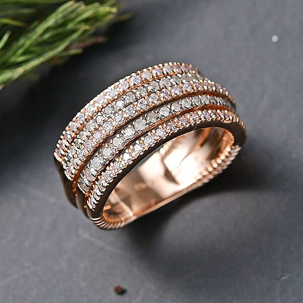 Shop Lc D'Joy Natural Pink And White Diamond Ring In 18K Vermeil RG Over Sterling Silver 1.00 Ctw