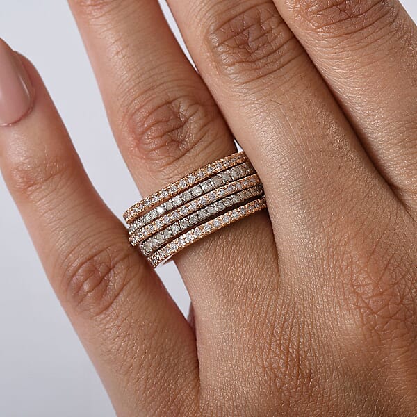 Shop Lc D'Joy Natural Pink And White Diamond Ring In 18K Vermeil RG Over Sterling Silver 1.00 Ctw