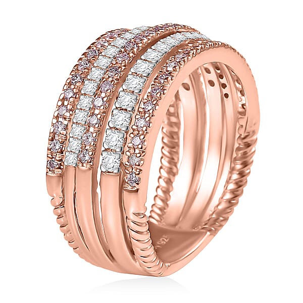 Shop Lc D'Joy Natural Pink And White Diamond Ring In 18K Vermeil RG Over Sterling Silver 1.00 Ctw