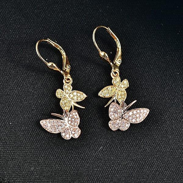 Shop Lc D'Joy Natural Pink And Yellow Diamond 0.50 Ctw Butterfly Earrings In 18K Vermeil YRG Over Sterling Silver