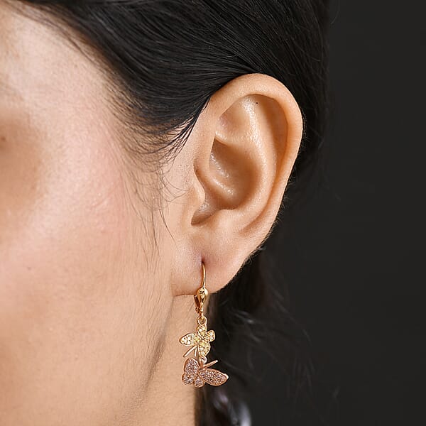 Shop Lc D'Joy Natural Pink And Yellow Diamond 0.50 Ctw Butterfly Earrings In 18K Vermeil YRG Over Sterling Silver