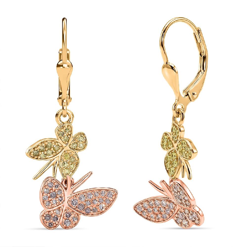 shop lc D'Joy Natural Pink and Yellow Diamond 0.50 ctw Butterfly Earrings in 18K Vermeil YRG Over Sterling Silver