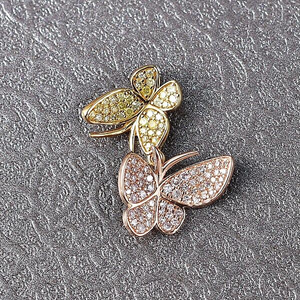 Shop Lc D'Joy Natural Pink And Yellow Diamond Butterfly Pendant Without Chain In Vermeil YRG Over Sterling Silver 0.50 Ctw