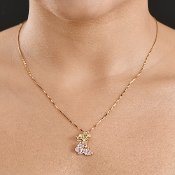 Shop Lc D'Joy Natural Pink And Yellow Diamond Butterfly Pendant Without Chain In Vermeil YRG Over Sterling Silver 0.50 Ctw