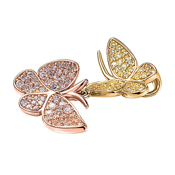 Shop Lc D'Joy Natural Pink And Yellow Diamond Butterfly Pendant Without Chain In Vermeil YRG Over Sterling Silver 0.50 Ctw