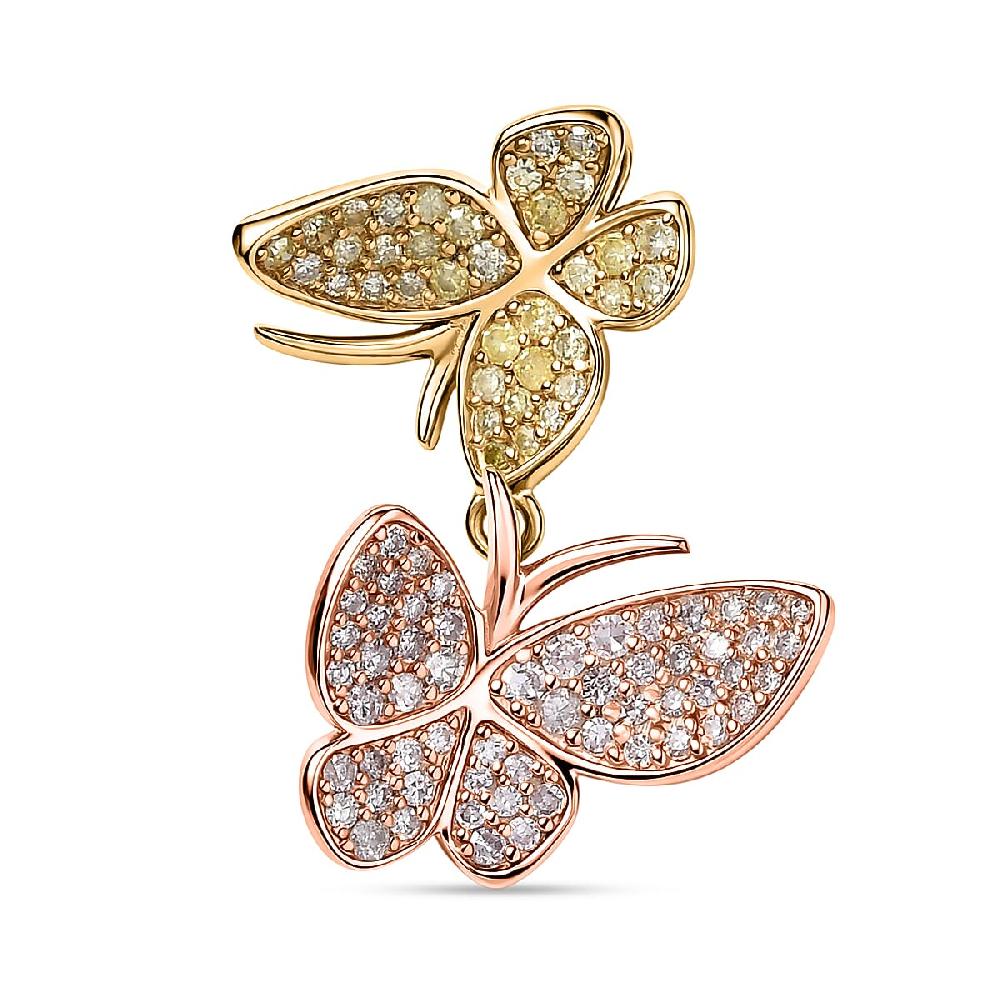 shop lc D'Joy Natural Pink and Yellow Diamond Butterfly Pendant without Chain in Vermeil YRG Over Sterling Silver 0.50 ctw