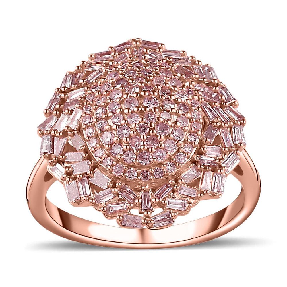 shop lc D'Joy Natural Pink Diamond I3 1.00 ctw Lightburst Ring in 18K Vermeil Rose Gold Over Sterling Silver (Del. in 7-10 Days)