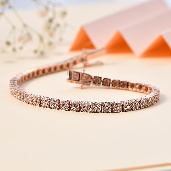 Shop Lc D'Joy Natural Pink Diamond I3 2.00 Ctw Floral Bracelet In Vermeil Rose Gold Over Sterling Silv (7.50 In)