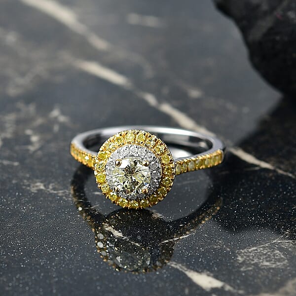 Shop Lc D'Joy Natural Yellow And White Diamond I2-I3 1.20 Ctw Golden Twilight Ring In Rhodium Over Sterling Silver