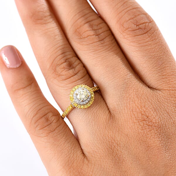 Shop Lc D'Joy Natural Yellow And White Diamond I2-I3 1.20 Ctw Golden Twilight Ring In Rhodium Over Sterling Silver