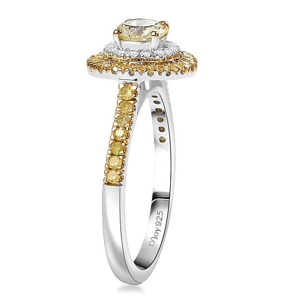 Shop Lc D'Joy Natural Yellow And White Diamond I2-I3 1.20 Ctw Golden Twilight Ring In Rhodium Over Sterling Silver