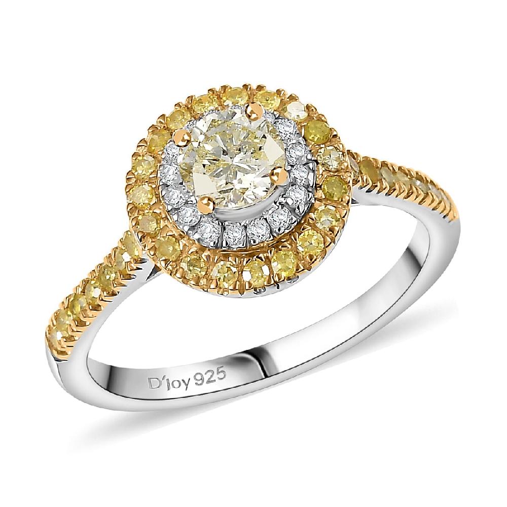 shop lc D'Joy Natural Yellow and White Diamond I2-I3 1.20 ctw Golden Twilight Ring in Rhodium Over Sterling Silver