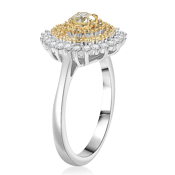 Shop Lc D'Joy Natural Yellow Diamond White Diamond Floral Ring In Rhodium Over Sterling Silver 1.00 Ctw