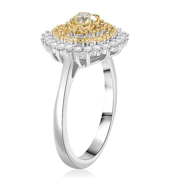 Shop Lc D'Joy Natural Yellow Diamond White Diamond Floral Ring In Rhodium Over Sterling Silver 1.00 Ctw