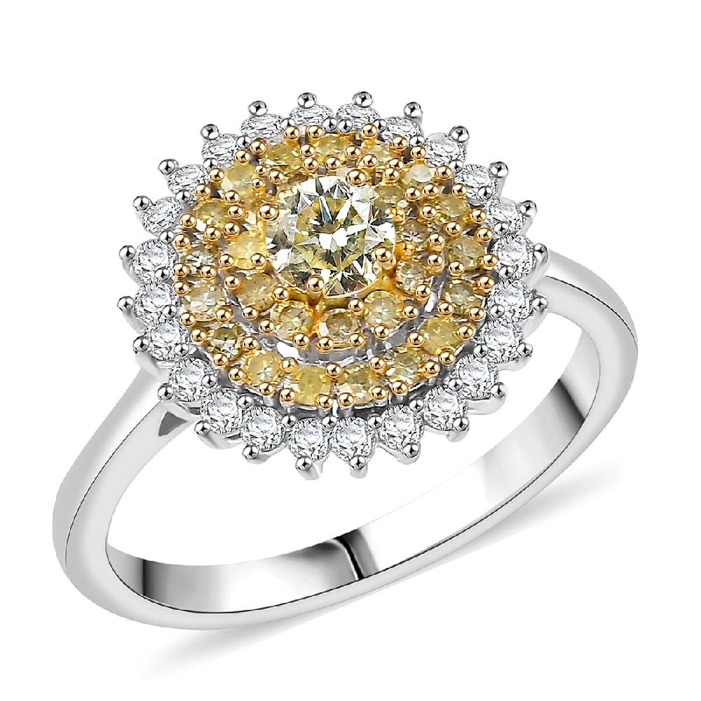 shop lc D'Joy Natural Yellow Diamond White Diamond Floral Ring in Rhodium Over Sterling Silver 1.00 ctw