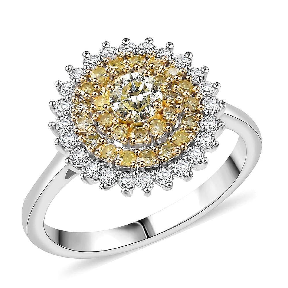 shop lc D'Joy Natural Yellow Diamond White Diamond Floral Ring in Rhodium Over Sterling Silver 1.00 ctw