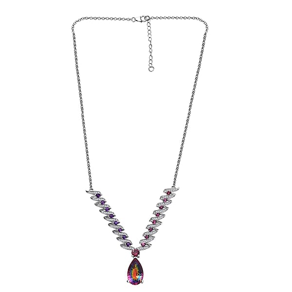 Shop Lc D'Joy Nebula Quartz Doublet And Multi Gemstone 16.35 Ctw Cosmic Dance Necklace In Rhodium Over Sterling Silver 18 Inches