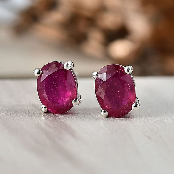Shop Lc D'Joy Niassa Ruby (FF) 3.60 Ctw Solitaire Stud Earrings In Rhodium Over Sterling Silver