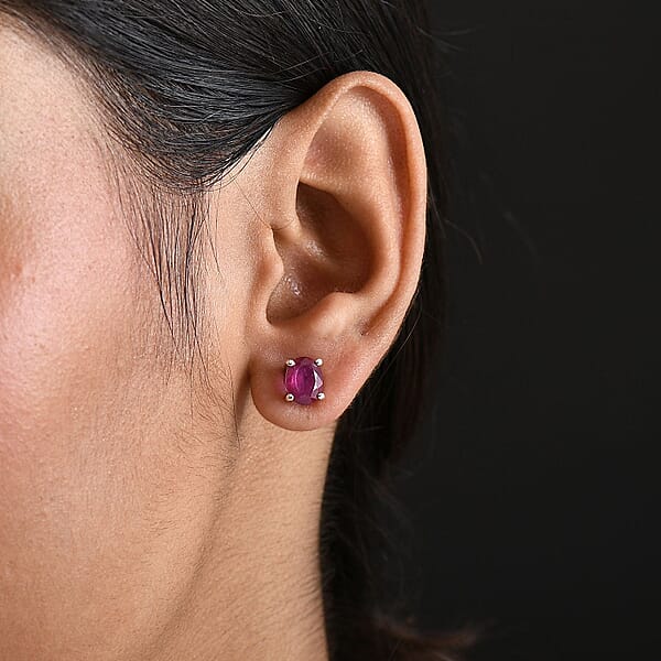Shop Lc D'Joy Niassa Ruby (FF) 3.60 Ctw Solitaire Stud Earrings In Rhodium Over Sterling Silver