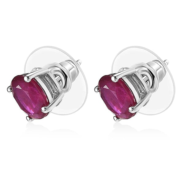 Shop Lc D'Joy Niassa Ruby (FF) 3.60 Ctw Solitaire Stud Earrings In Rhodium Over Sterling Silver