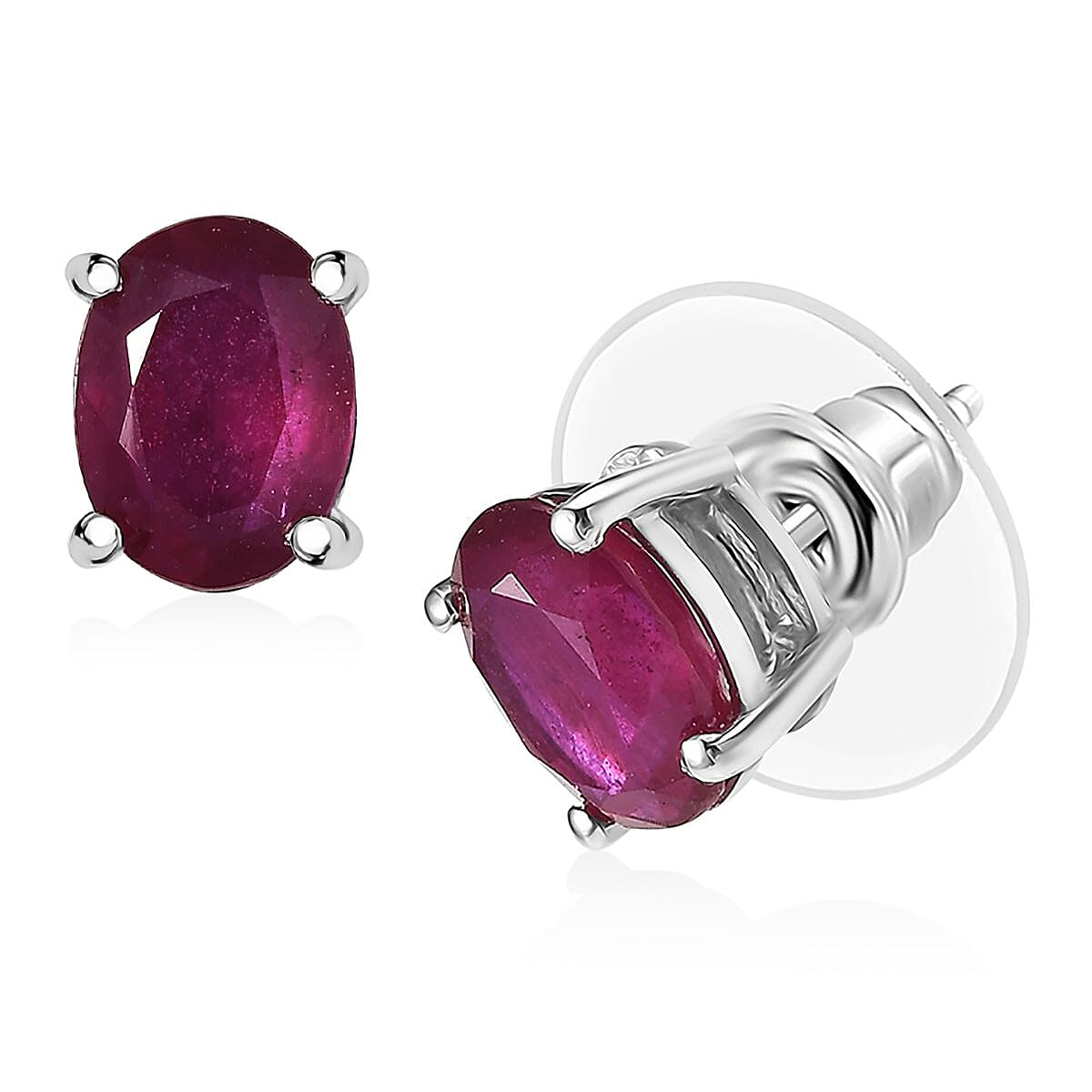 shop lc D'Joy Niassa Ruby (FF) 3.60 ctw Solitaire Stud Earrings in Rhodium Over Sterling Silver