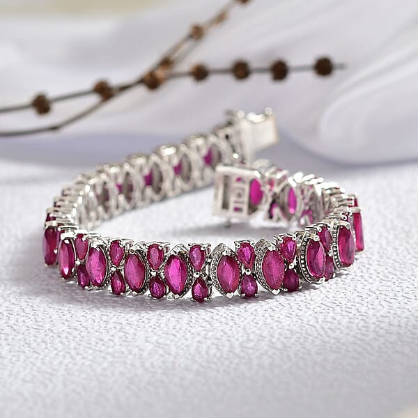 Shop Lc D'Joy Niassa Ruby (FF) 33.50 Ctw Royal Lineage Bracelet In Rhodium Over Sterling Silver (7.25 In)