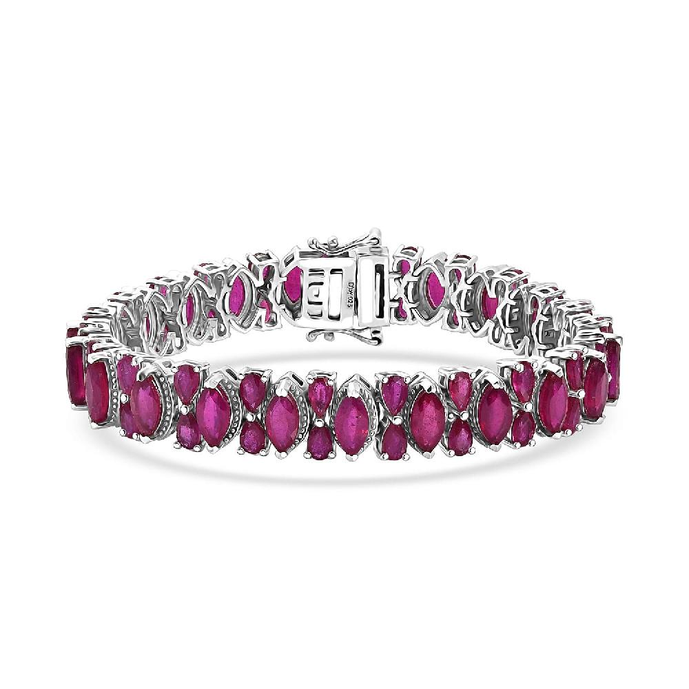 shop lc D'Joy Niassa Ruby (FF) 33.50 ctw Royal Lineage Bracelet in Rhodium Over Sterling Silver (7.25 In)