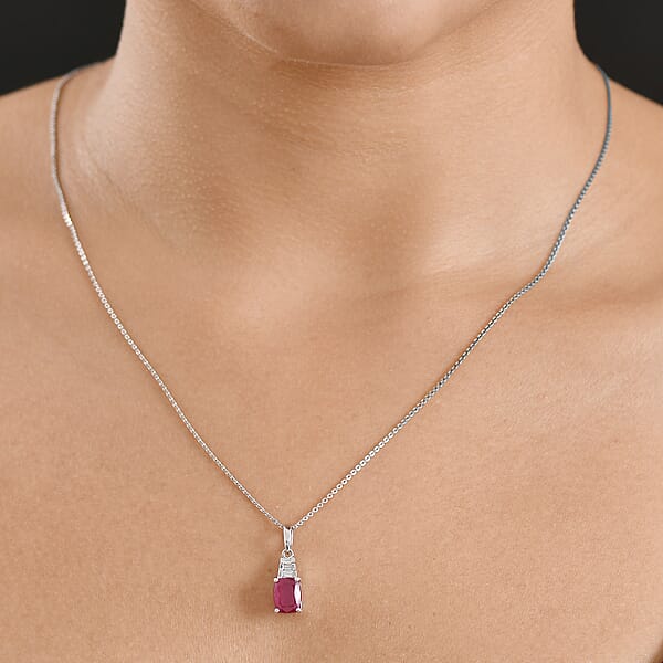 Shop Lc D'Joy Niassa Ruby (FF) And Moissanite 2.40 Ctw Crimson Passion Pendant Necklace In Rhodium Over Sterling Silver 20 Inches