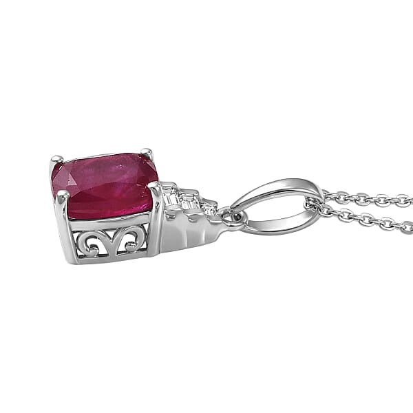 Shop Lc D'Joy Niassa Ruby (FF) And Moissanite 2.40 Ctw Crimson Passion Pendant Necklace In Rhodium Over Sterling Silver 20 Inches