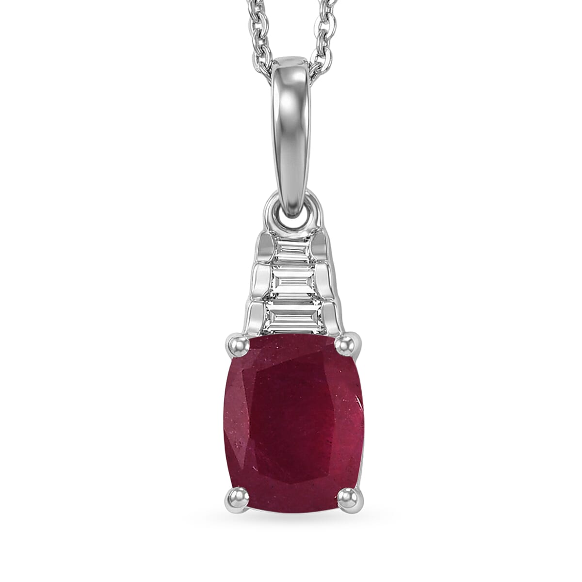 shop lc D'Joy Niassa Ruby (FF) and Moissanite 2.40 ctw Crimson Passion Pendant Necklace in Rhodium Over Sterling Silver 20 Inches