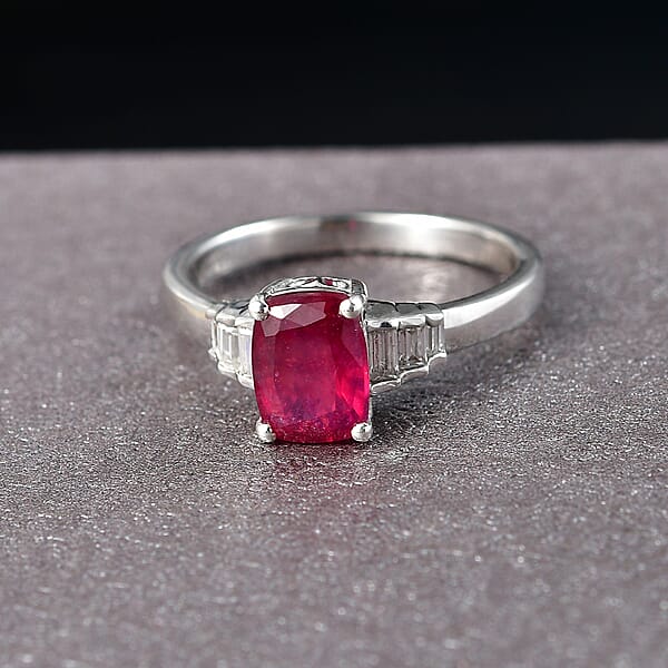 Shop Lc D'Joy Niassa Ruby (FF) And Moissanite 2.60 Ctw Crimson Passion Ring In Rhodium Over Sterling Silver