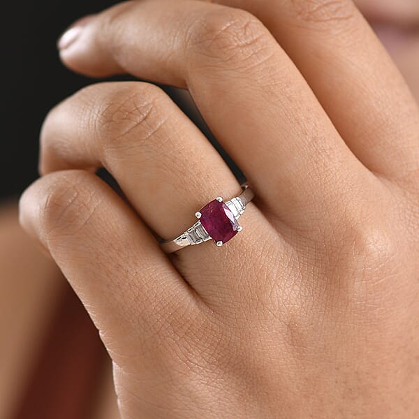 Shop Lc D'Joy Niassa Ruby (FF) And Moissanite 2.60 Ctw Crimson Passion Ring In Rhodium Over Sterling Silver