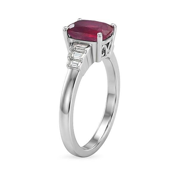 Shop Lc D'Joy Niassa Ruby (FF) And Moissanite 2.60 Ctw Crimson Passion Ring In Rhodium Over Sterling Silver